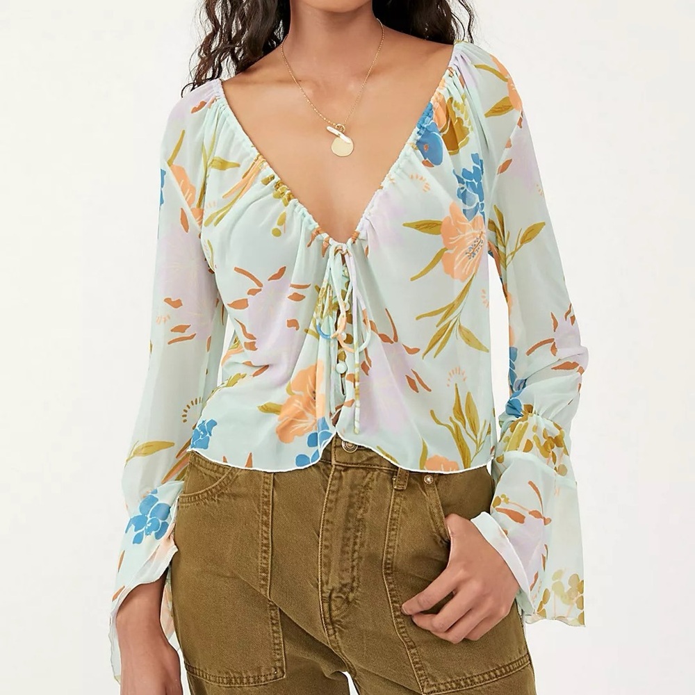Free People Green Piece of Paradise Blouse
